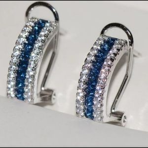 🍗Sterling Silver Simulated Diamond and Sapphire Huggie Earrings